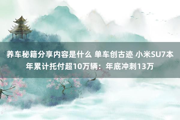 养车秘籍分享内容是什么 单车创古迹 小米SU7本年累计托付超10万辆：年底冲刺13万