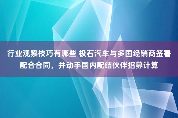 行业观察技巧有哪些 极石汽车与多国经销商签署配合合同，并动手国内配结伙伴招募计算