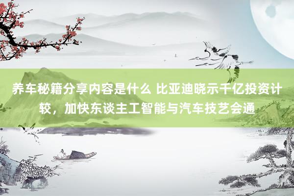 养车秘籍分享内容是什么 比亚迪晓示千亿投资计较，加快东谈主工智能与汽车技艺会通