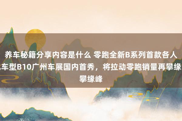 养车秘籍分享内容是什么 零跑全新B系列首款各人化车型B10广州车展国内首秀，将拉动零跑销量再攀缘峰