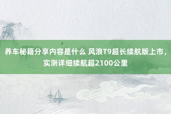 养车秘籍分享内容是什么 风浪T9超长续航版上市，实测详细续航超2100公里