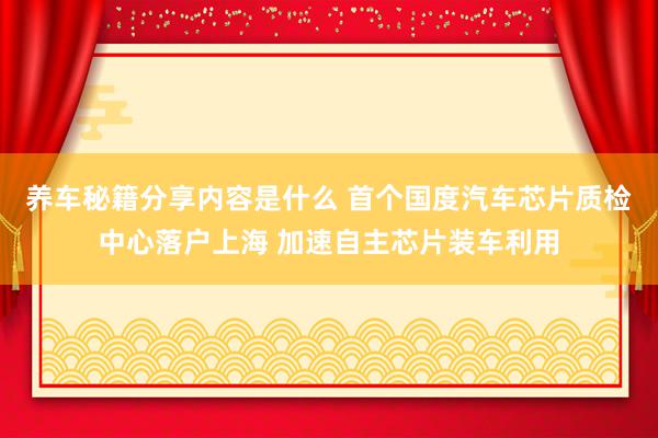 养车秘籍分享内容是什么 首个国度汽车芯片质检中心落户上海 加速自主芯片装车利用