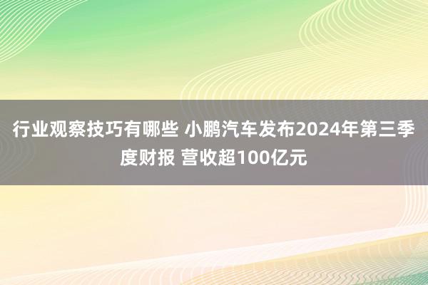 行业观察技巧有哪些 小鹏汽车发布2024年第三季度财报 营收超100亿元