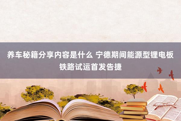 养车秘籍分享内容是什么 宁德期间能源型锂电板铁路试运首发告捷