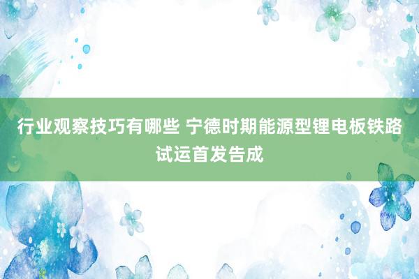 行业观察技巧有哪些 宁德时期能源型锂电板铁路试运首发告成