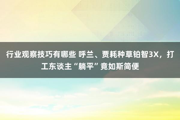 行业观察技巧有哪些 呼兰、贾耗种草铂智3X，打工东谈主“躺平”竟如斯简便